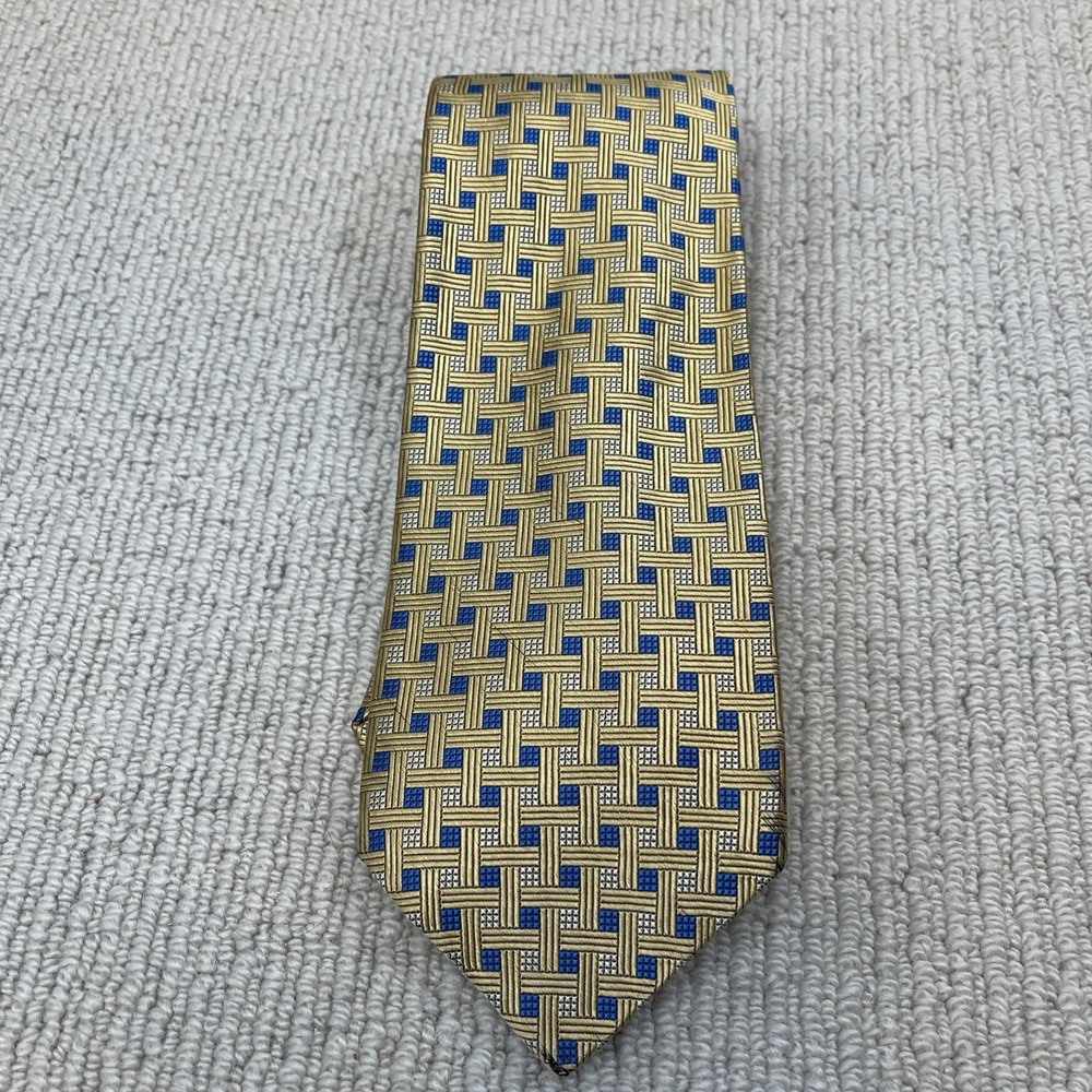 Robert Talbott Best of Class Gold Blue Geometric Tie Made USA 100% Silk